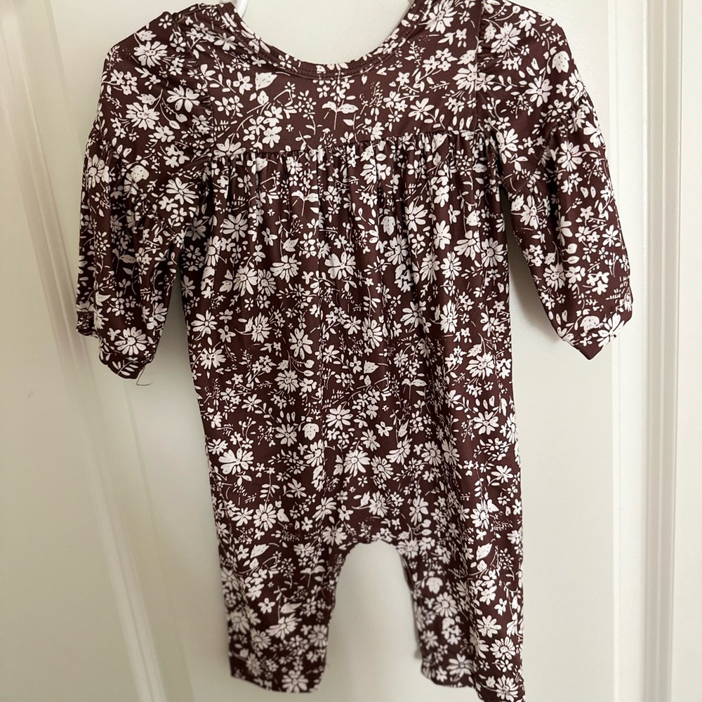 Floral Brown and White Kids One Piece
